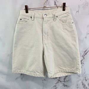 Vintage Shorts Womens 26 Cream 90s Y2K Baggy High Rise Mom 6 Inch Long Rigid